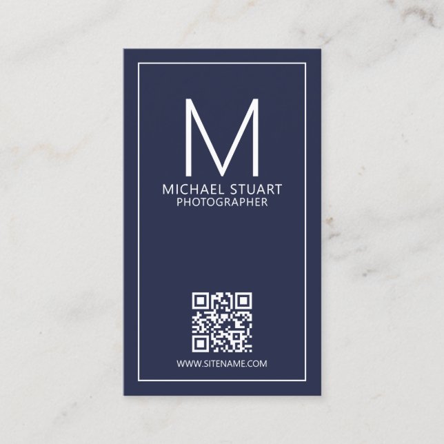 Modern Minimalist Monogram with Qr Code Business C Card (Front)