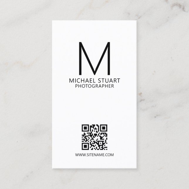 Modern Minimalist Monogram with Qr Code Business Card (Front)