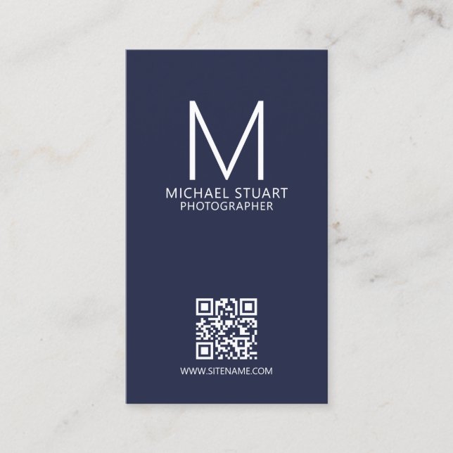 Modern Minimalist Monogram with Qr Code Business Card (Front)