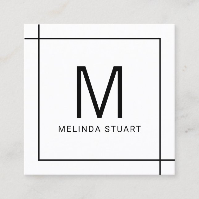 Modern Minimalist Monogram with Qr Code Square Bus Business Card (Front)