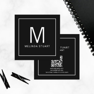 Modern Minimalist Monogram with Qr Code Square Bus Business Card