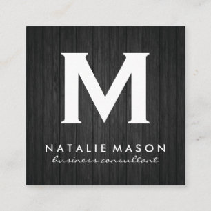 Modern Minimalist Monogram Wood Panel Square Business Card