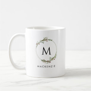 Modern Minimalist Monogram Wreath Coffee Mug