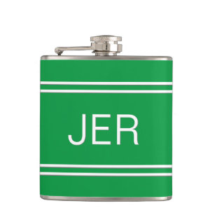 Modern Minimalist Monogrammed Initials Drink Green Hip Flask