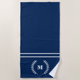 Modern Minimalist Monogrammed Navy Blue Beach Towel
