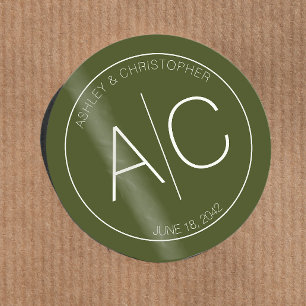 Modern Minimalist Moss Green Wedding Classic Round Sticker
