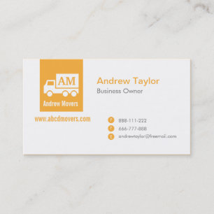 Modern Minimalist Mover Company Orange White Truck Business Card