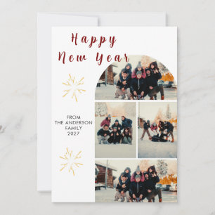 Modern Minimalist Multi Photo Arch Happy New Year Holiday Card