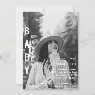 Modern Minimalist Mum B/W Photo Baby Shower  Invitation