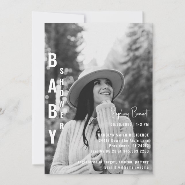 Modern Minimalist Mum B/W Photo Baby Shower  Invitation (Front)