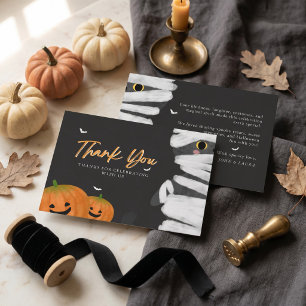 Modern Minimalist Mummy Cat Halloween Thank You Card