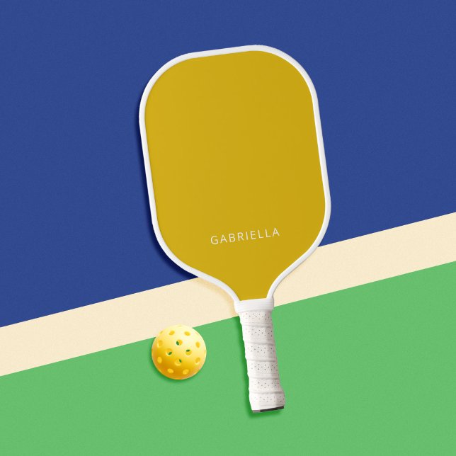 Modern Minimalist Mustard Yellow Personalised Name Pickleball Paddle (Creator Uploaded)