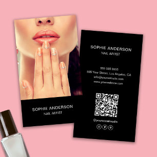 Modern Minimalist Nail Artist Black Business Card