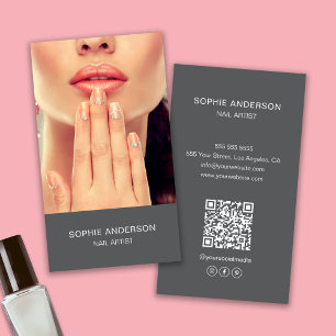 Modern Minimalist Nail Artist Grey Business Card