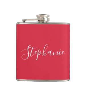 Modern Minimalist Name Monogram Red Bachelorette Hip Flask