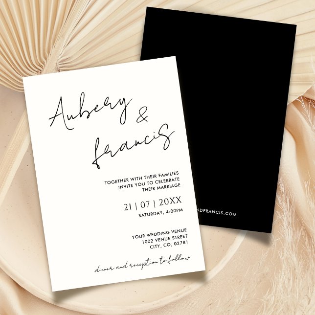 Modern Minimalist Name Script Calligraphy Black Invitation (Creator Uploaded)