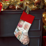 Modern Minimalist Name Simple Photo Collage Christmas Stocking<br><div class="desc">Celebrate the simple joys of the holidays with a stylish custom four photo collage Christmas stocking. The pictures and name on this template are easy to personalise. The modern minimalist red, white and black design features vintage typewriter style typography and 4 family, kids or pet pictures of your choice. This...</div>