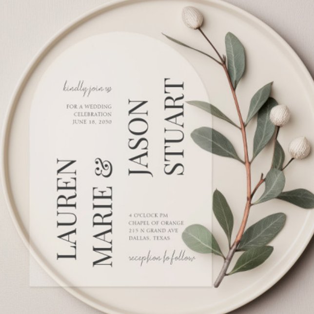 Modern Minimalist Names Calligraphy Black Acrylic Invitations (Creator Uploaded)