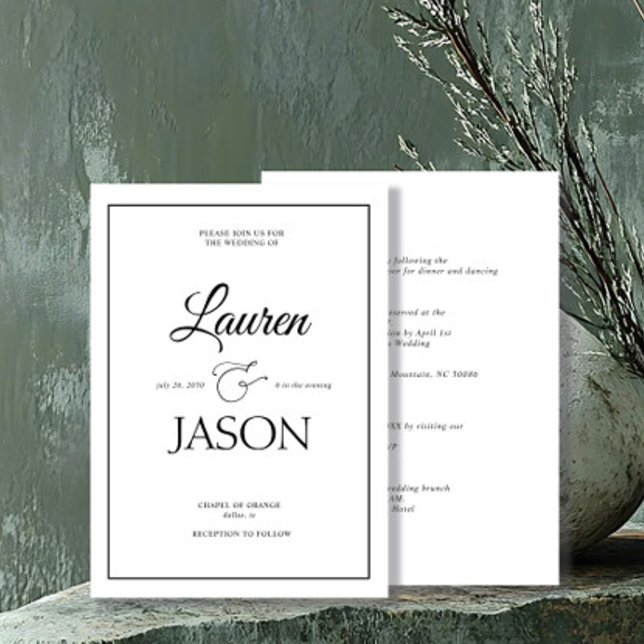 Modern Minimalist Names Calligraphy Black Invitation (Creator Uploaded)