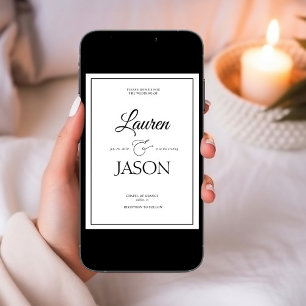 Modern Minimalist Names Calligraphy Black Invitation