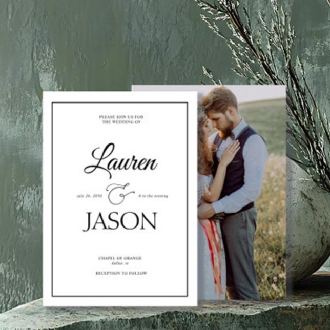 Modern Minimalist Names Calligraphy Black Photo  Invitation (Creator Uploaded)