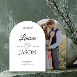 Modern Minimalist Names Calligraphy Black Photo  Invitation