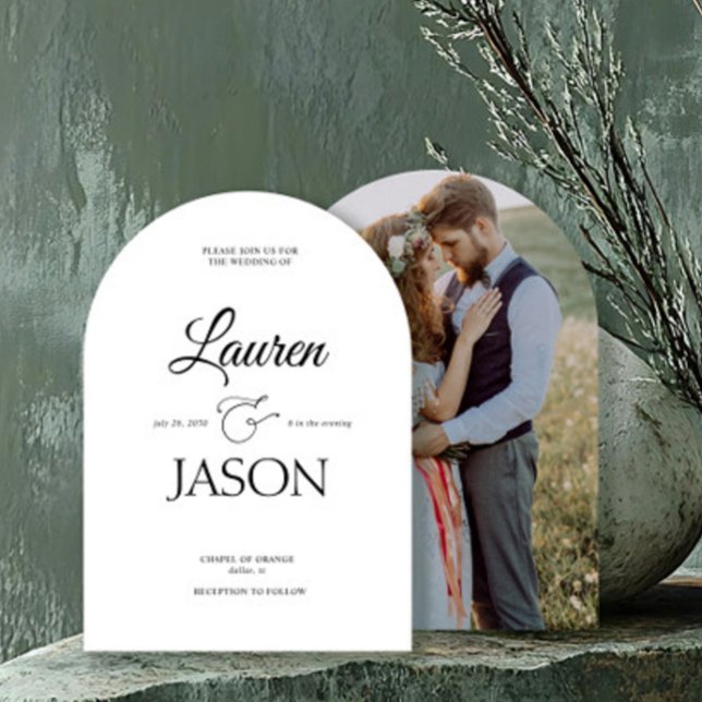 Modern Minimalist Names Calligraphy Black Photo  Invitation (Creator Uploaded)