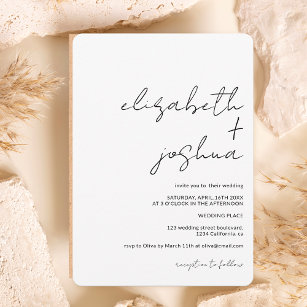 Modern minimalist names calligraphy black wedding  invitation