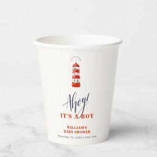 Modern Minimalist Nautical Lighthouse Baby Shower Paper Cups
