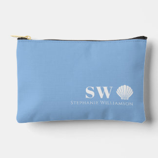 Modern Minimalist Nautical Shell Initials Monogram Accessory Pouch