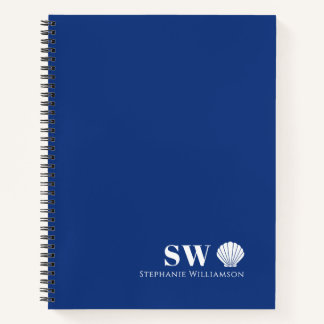 Modern Minimalist Nautical Shell Initials Monogram Notebook