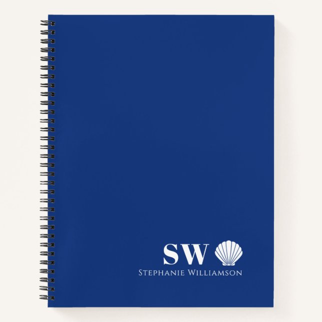 Modern Minimalist Nautical Shell Initials Monogram Notebook (Front)