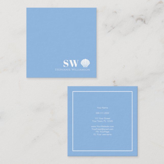 Modern Minimalist Nautical Shell Initials Monogram Square Business Card (Front/Back)