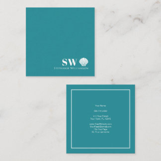 Modern Minimalist Nautical Shell Initials Monogram Square Business Card