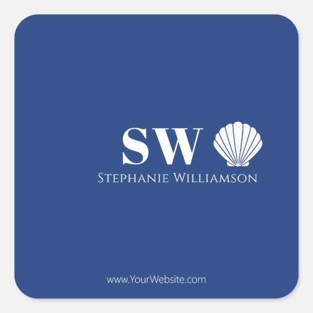 Modern Minimalist Nautical Shell Initials Monogram Square Sticker (Front)