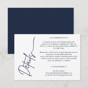 Modern Minimalist Navy and White Wedding Details  Enclosure Card
