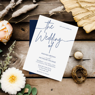 Modern Minimalist Navy and White Wedding  Invitation