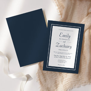 Modern Minimalist Navy Blue and White Wedding Invitation