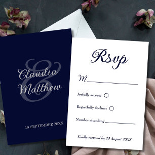 Modern Minimalist Navy Blue and White Wedding RSVP Card