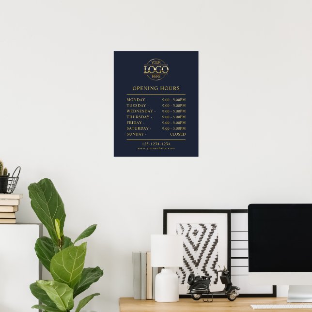 Modern Minimalist Navy Blue Business Opening Hours Poster (Home Office)