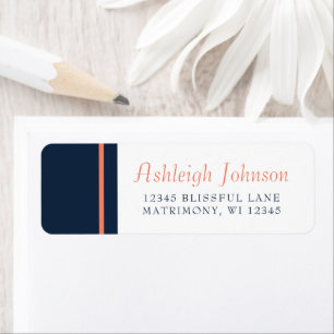 Modern Minimalist Navy Blue Coral Return Address