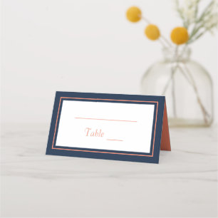 Modern Minimalist Navy Blue Coral Wedding Place Card