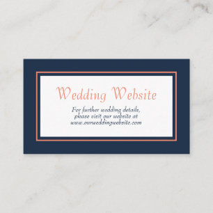 Modern Minimalist Navy Blue Coral Wedding Website Enclosure Card