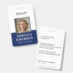 Modern Minimalist Navy Blue Corporate Photo ID Badge