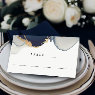 Modern Minimalist Navy Blue Gold Beach Wedding Place Card