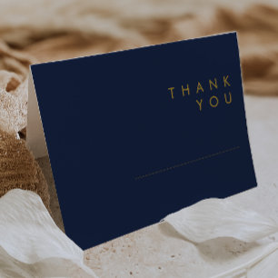 Modern Minimalist Navy Blue Gold Folded Thank You Card