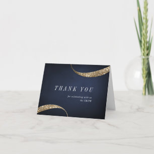 Modern minimalist navy blue gold glitter thank you card