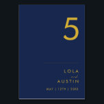 Modern Minimalist Navy Blue | Gold Table Number<br><div class="desc">This modern minimalist navy blue | gold table number is perfect for your classy boho wedding. Its simple, unique abstract design accompanied by a contemporary minimal script and a dark navy blue colour palette gives this product a feel of elegant formal luxury while staying simplistic, chic bohemian. Keep it as...</div>
