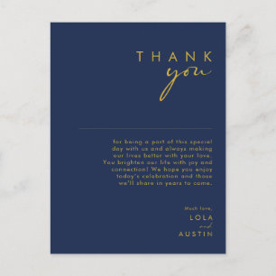 Modern Minimalist Navy Blue   Gold Thank You Card