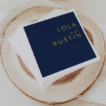 Modern Minimalist Navy Blue | Gold Wedding Napkins<br><div class="desc">This modern minimalist navy blue | gold wedding napkins is perfect for your classy boho wedding. Its simple, unique abstract design accompanied by a contemporary minimal script and a dark navy blue colour palette gives this product a feel of elegant formal luxury while staying simplistic, chic bohemian. Keep it as...</div>